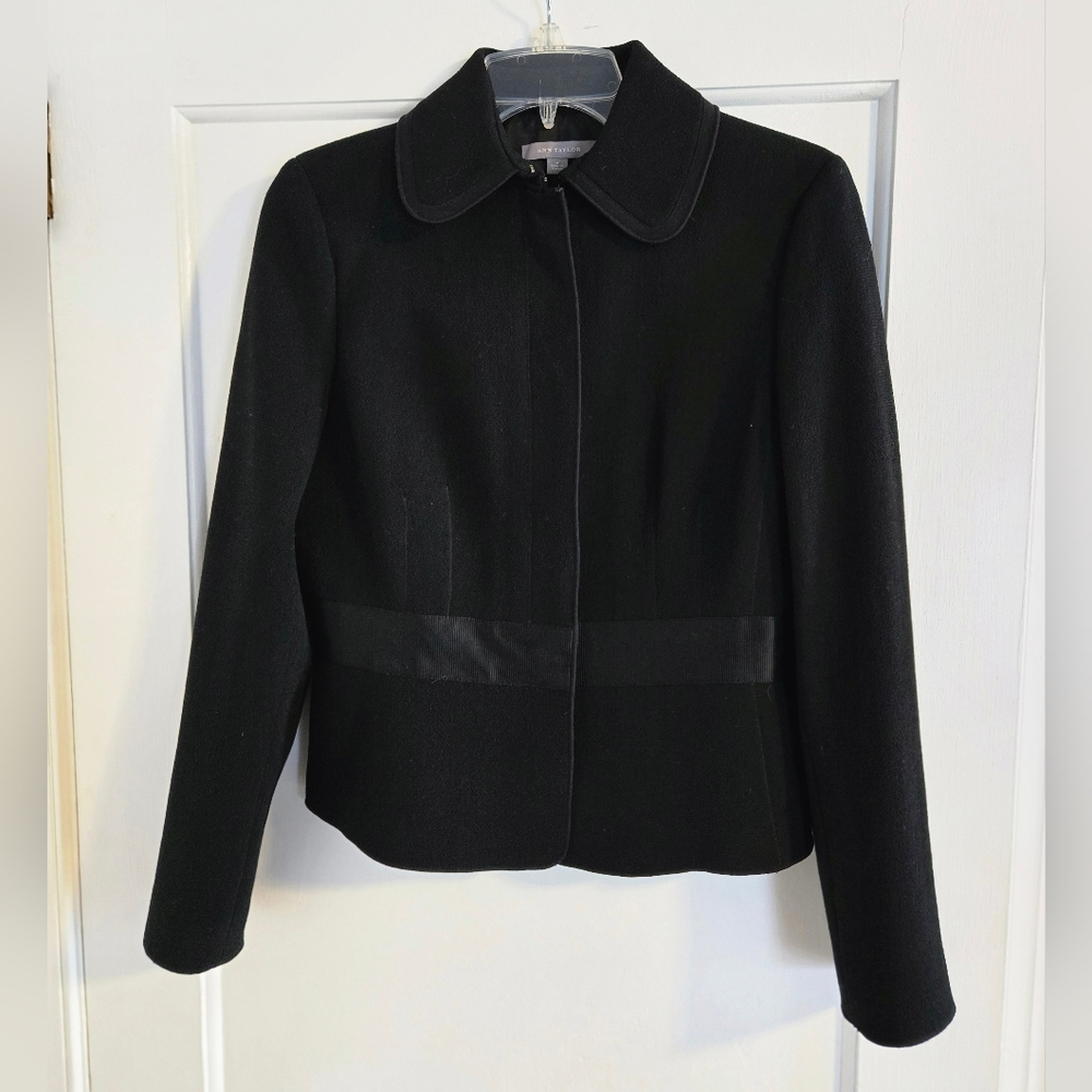 Like New Ann Taylor Size 4  Black Blazer with Snap Closure and Ribbon Detail